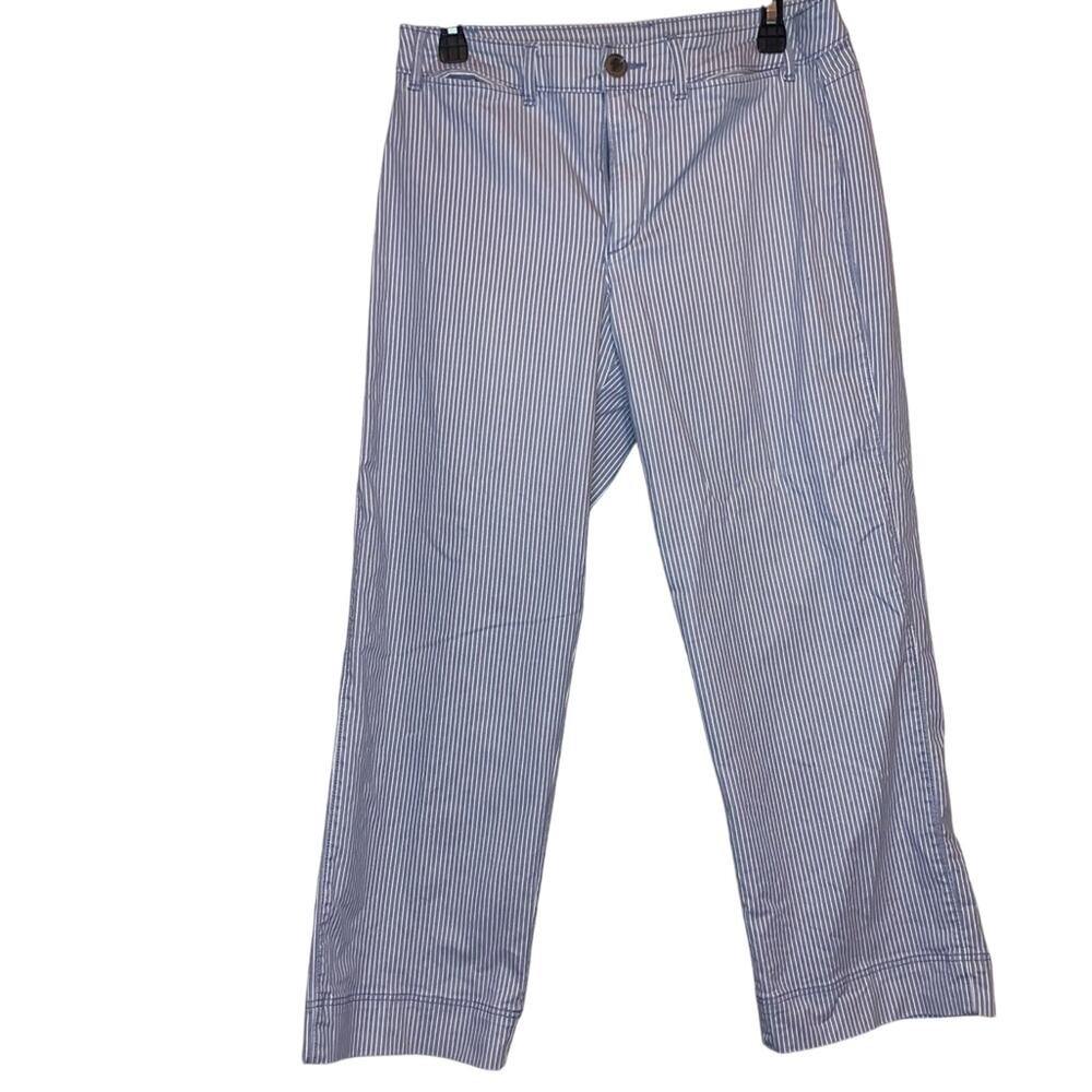 Old Navy Cropped Pinstripe Pants Women's Size 8 Blue White Casual Chic